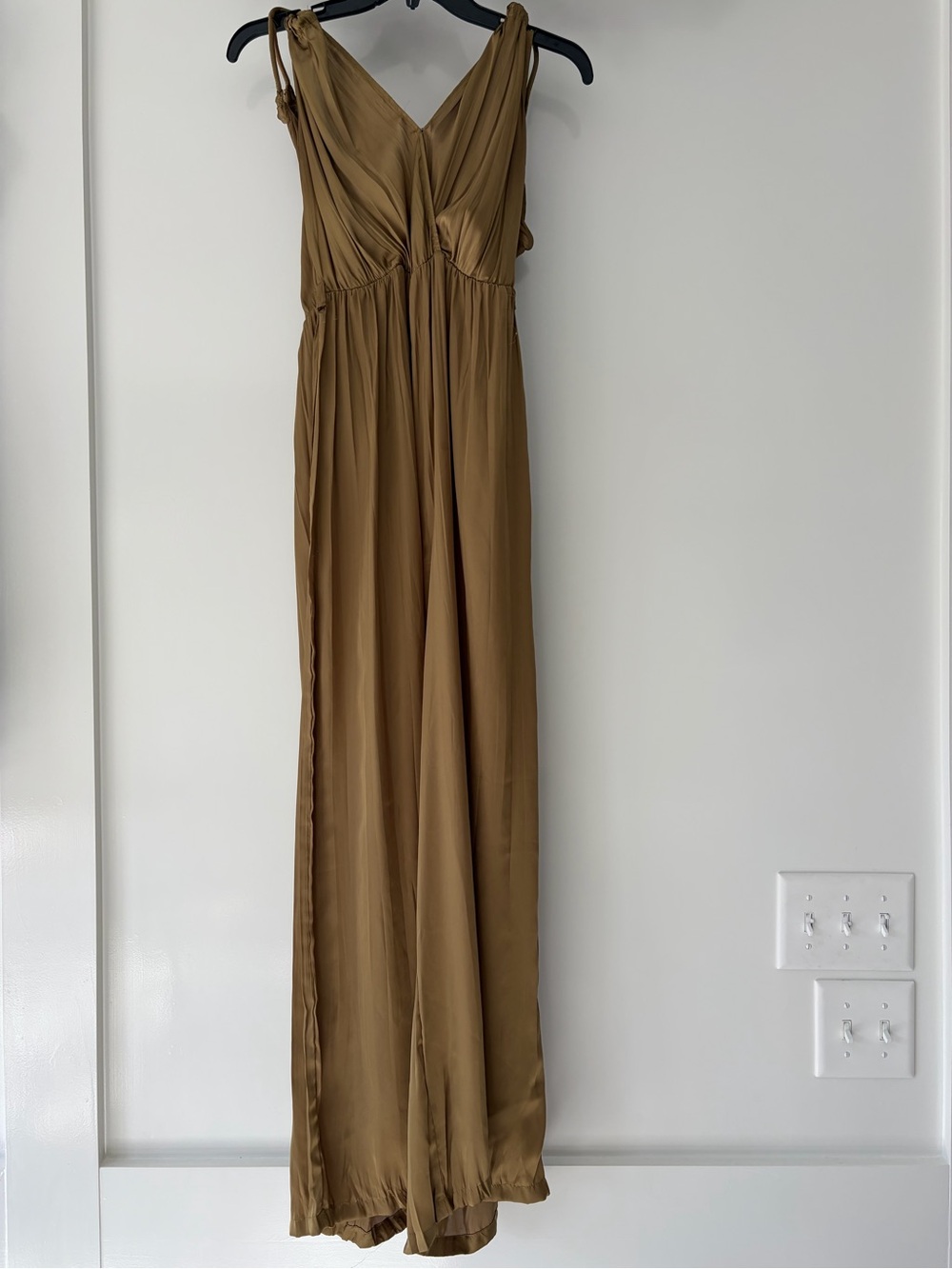 Zara Olive Green Sleeveless Draped Jumpsuit